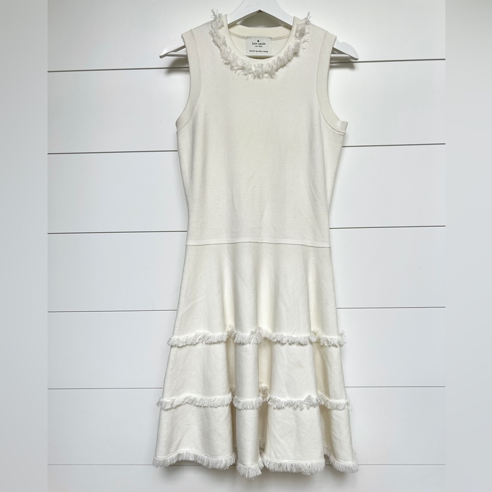 KATE SPADE Midi White Tassel Knit Dress